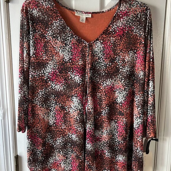 NWT Emaline 2X Limon Top Blouse Orange Brown  V-Neck Lined Tie Option at Necklin - Picture 5 of 6